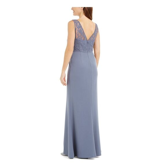 ADRIANNA PAPELL Womens Blue Illusion Gown Sleeveless Full-Length Dress 10 - Picture 2 of 4